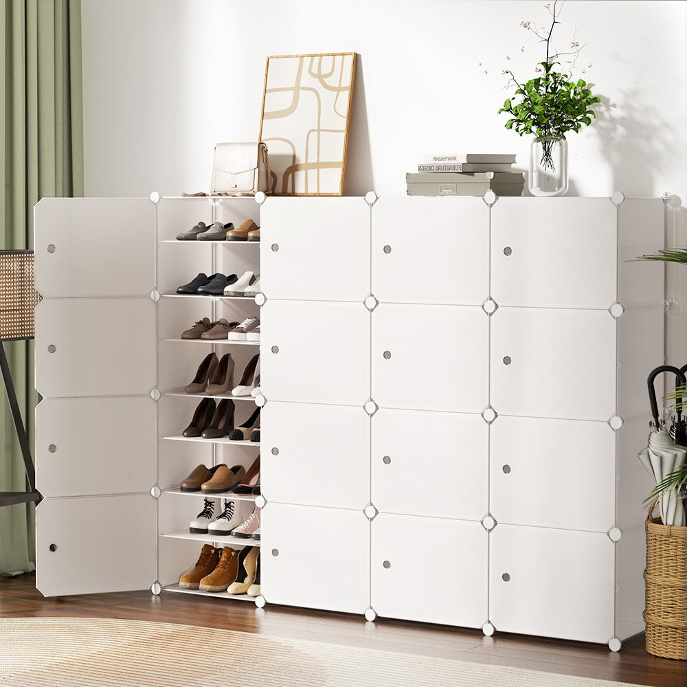 DIY Shoe Cabinet 16 Cube Portable Organizer Storage Stand - White - Homecoze