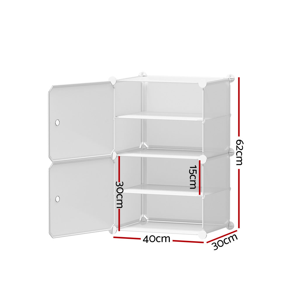 DIY Shoe Cabinet 2 Cube Portable Organizer Storage Stand - White - Homecoze