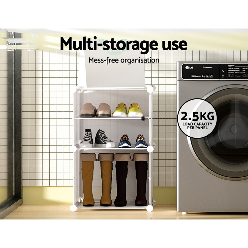 DIY Shoe Cabinet 2 Cube Portable Organizer Storage Stand - White - Homecoze