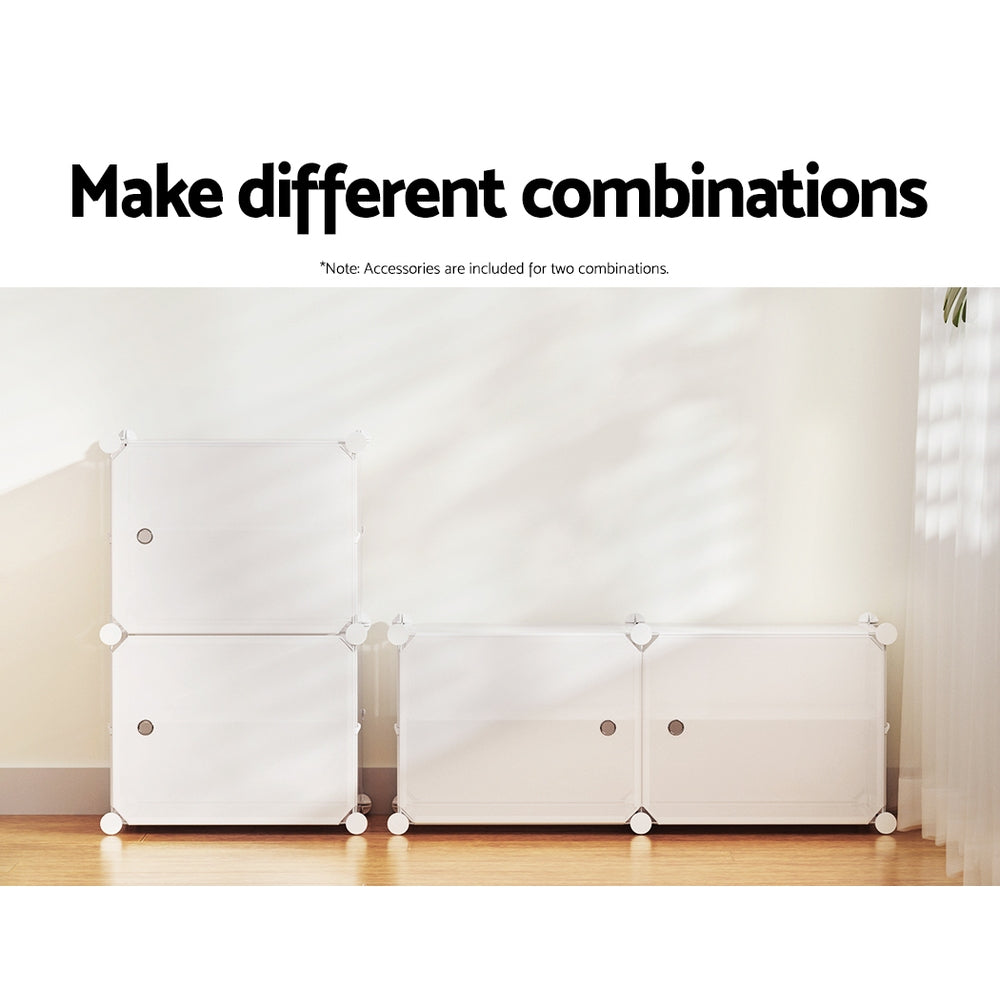 DIY Shoe Cabinet 2 Cube Portable Organizer Storage Stand - White - Homecoze