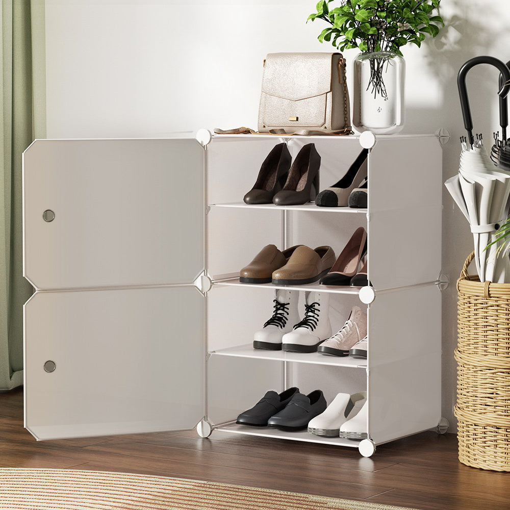 DIY Shoe Cabinet 2 Cube Portable Organizer Storage Stand - White - Homecoze