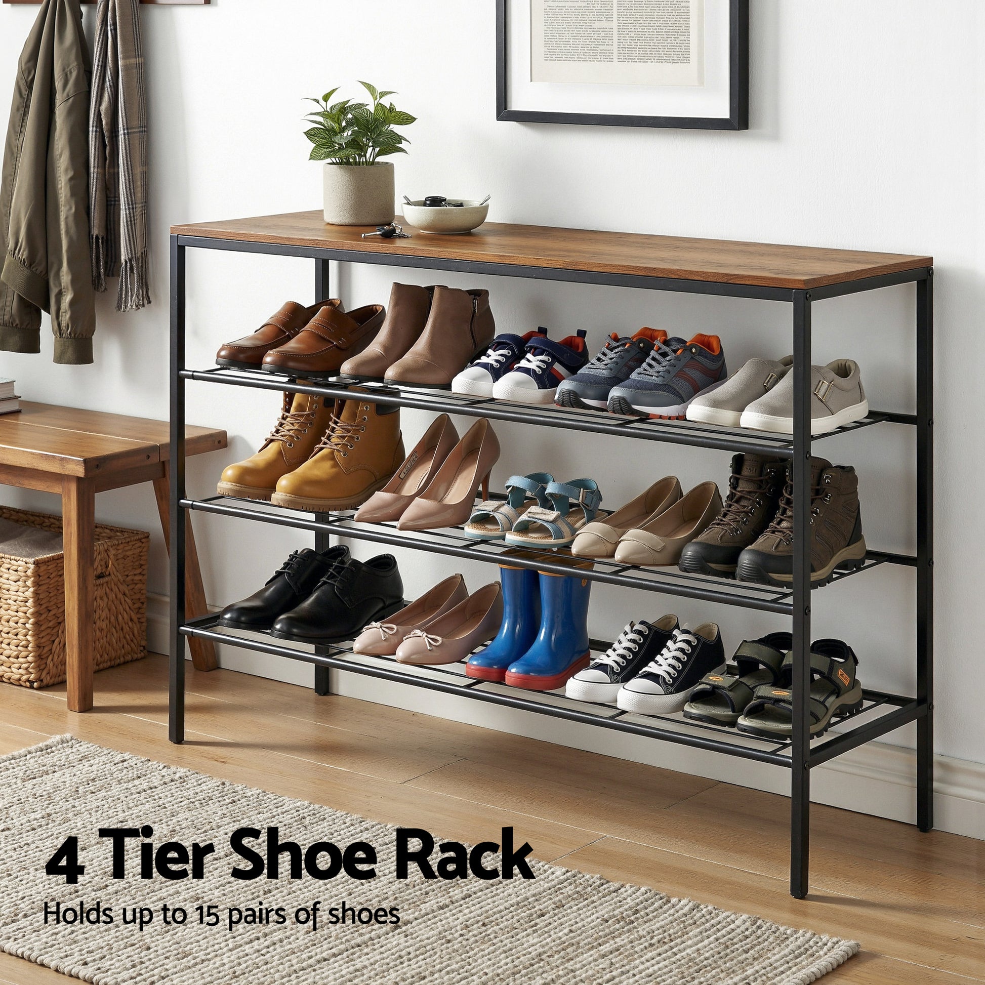 Artiss Shoe Rack 4 tier Storage Organiser Walnut - Homecoze