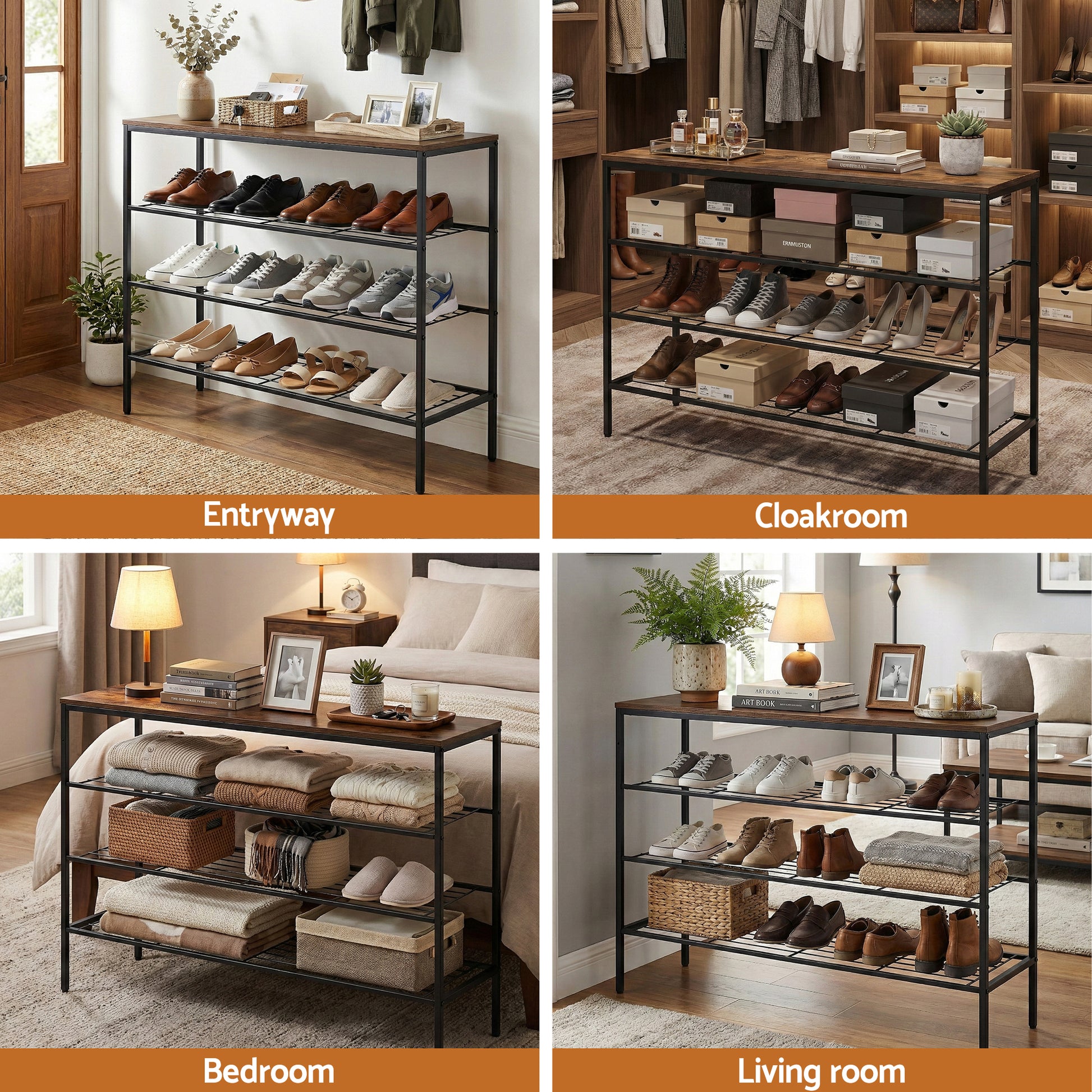 Artiss Shoe Rack 4 tier Storage Organiser Walnut - Homecoze