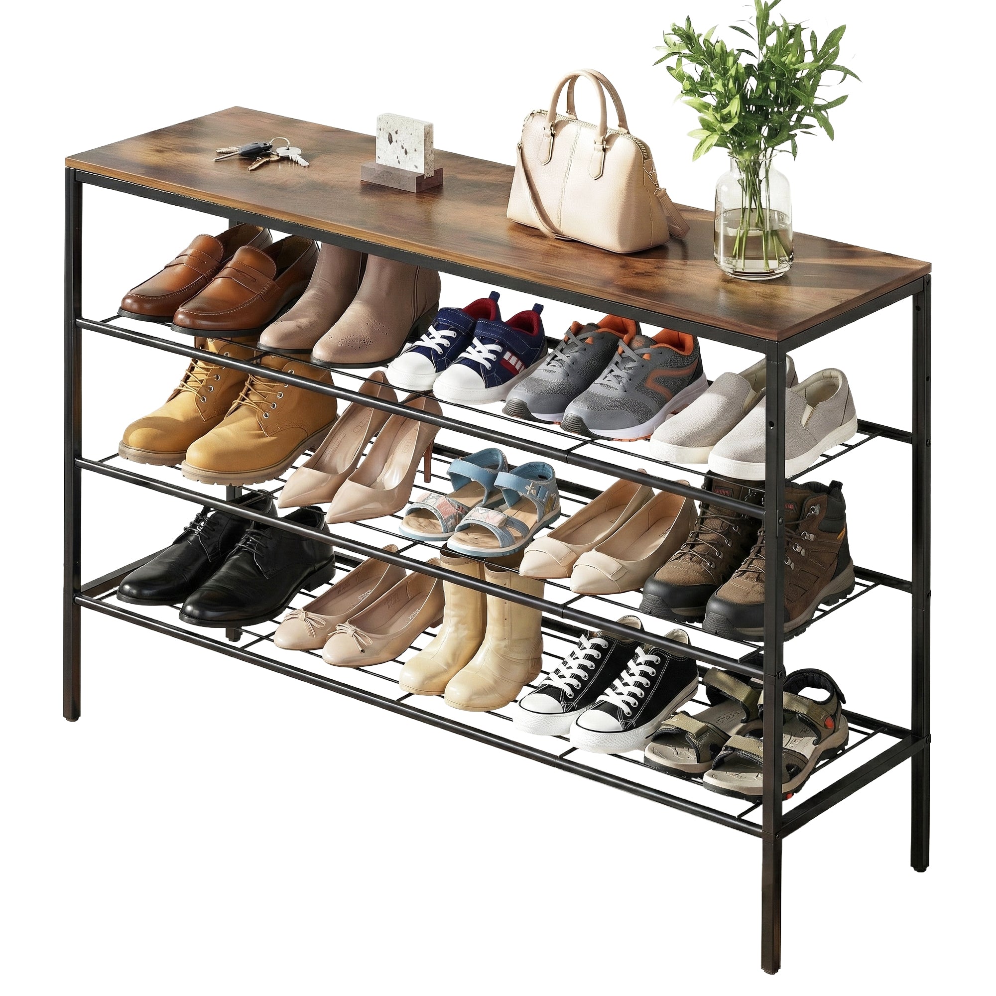 Artiss Shoe Rack 4 tier Storage Organiser Walnut - Homecoze