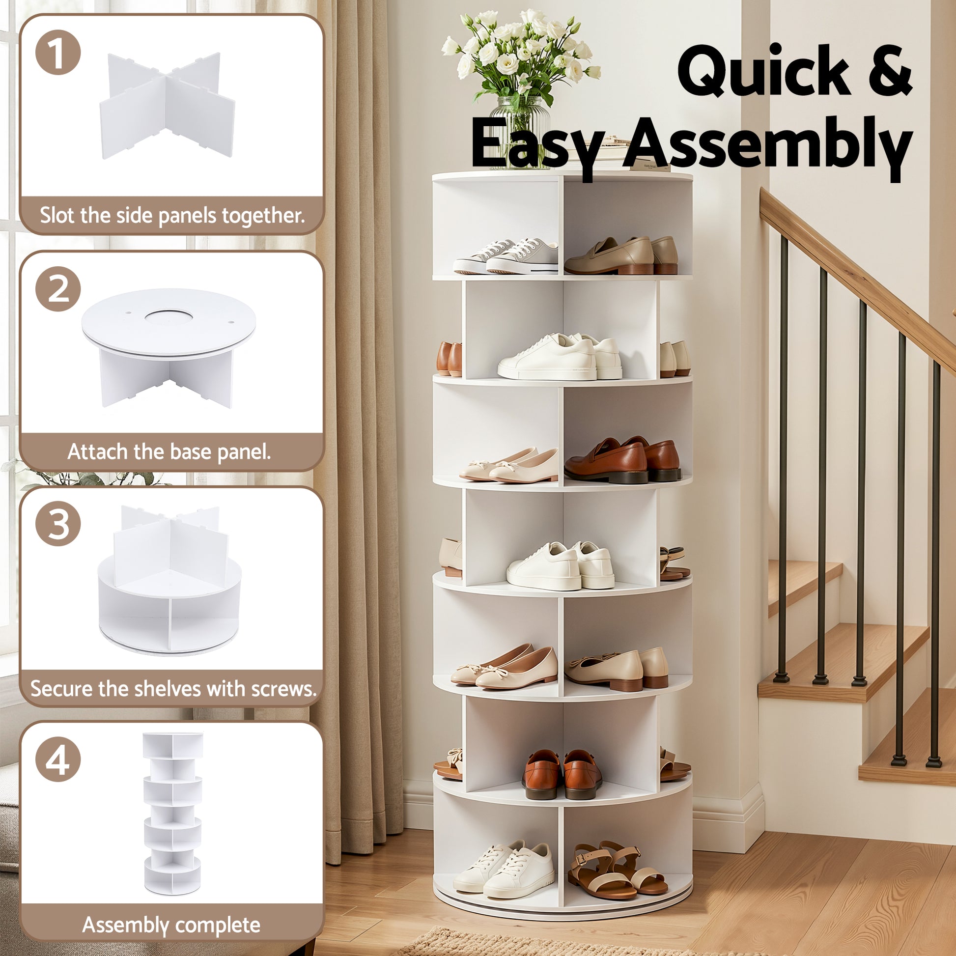 Artiss 7 Tier 360° Rotating Shoe Rack Storage Display Shelf White - Homecoze