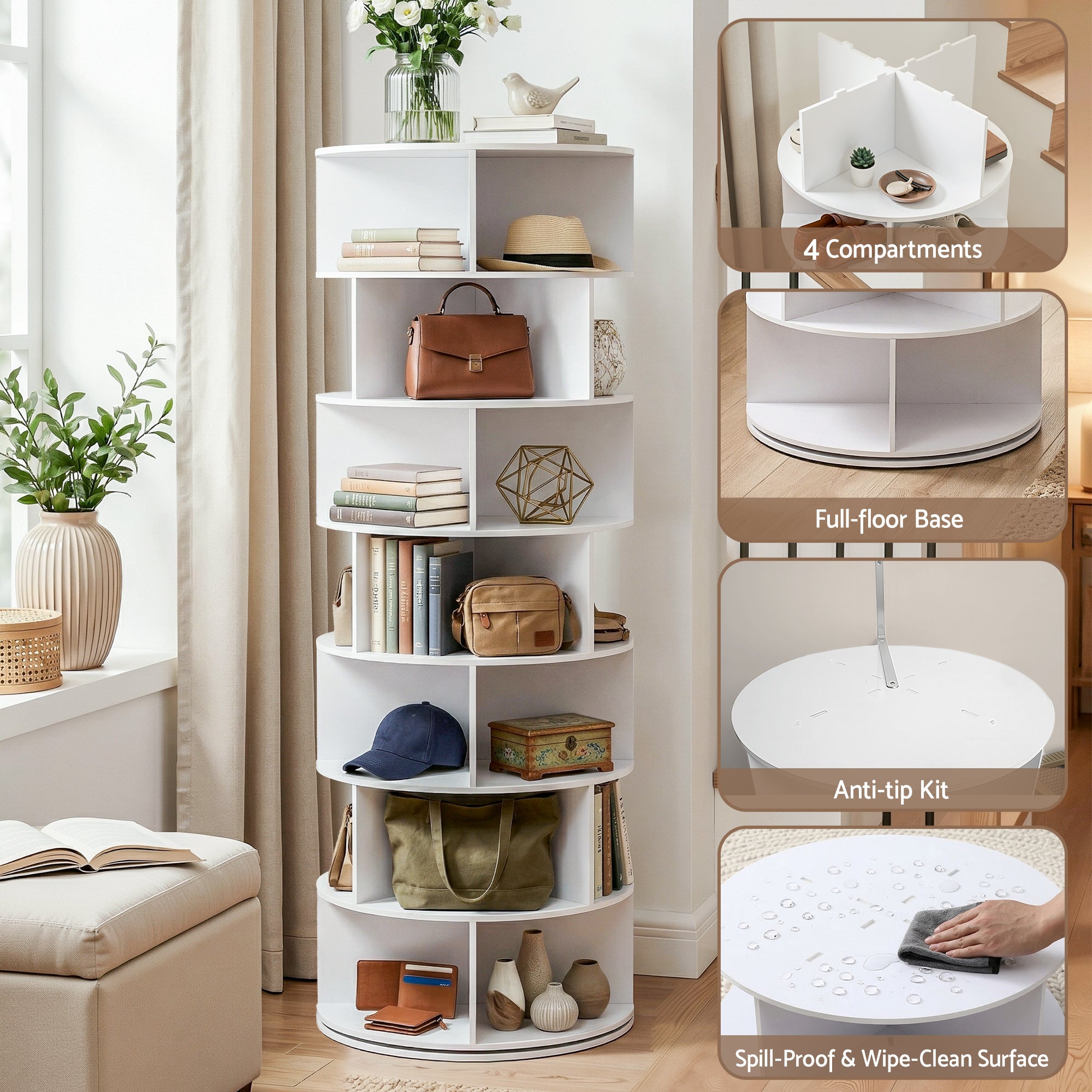 Artiss 7 Tier 360° Rotating Shoe Rack Storage Display Shelf White - Homecoze