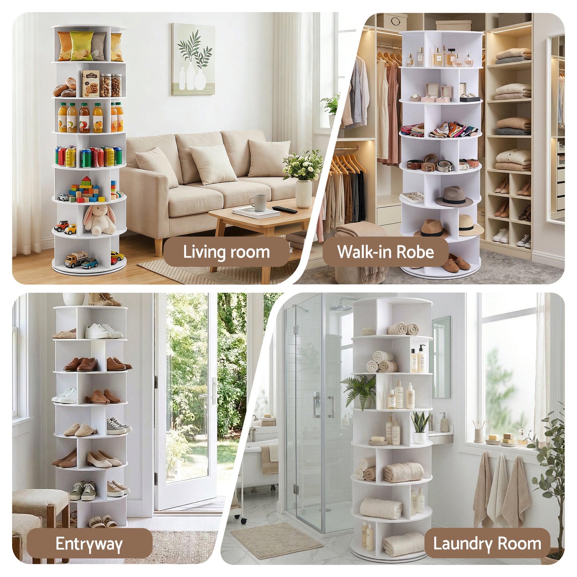 Artiss 7 Tier 360° Rotating Shoe Rack Storage Display Shelf White - Homecoze