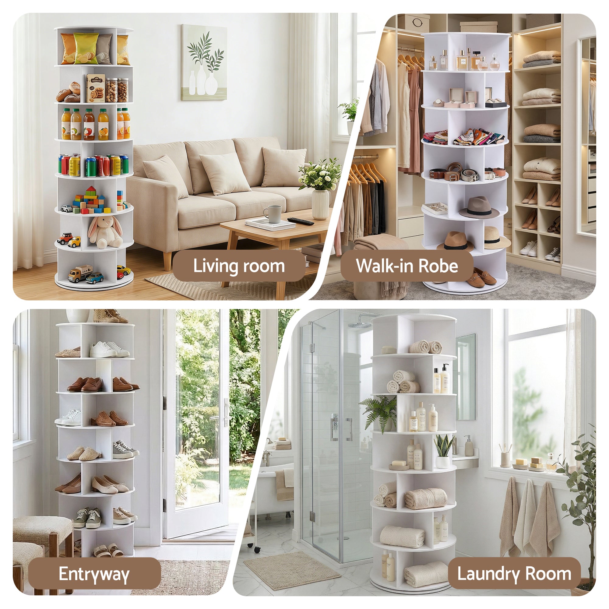 Artiss 7 Tier 360° Rotating Shoe Rack Storage Display Shelf White - Homecoze