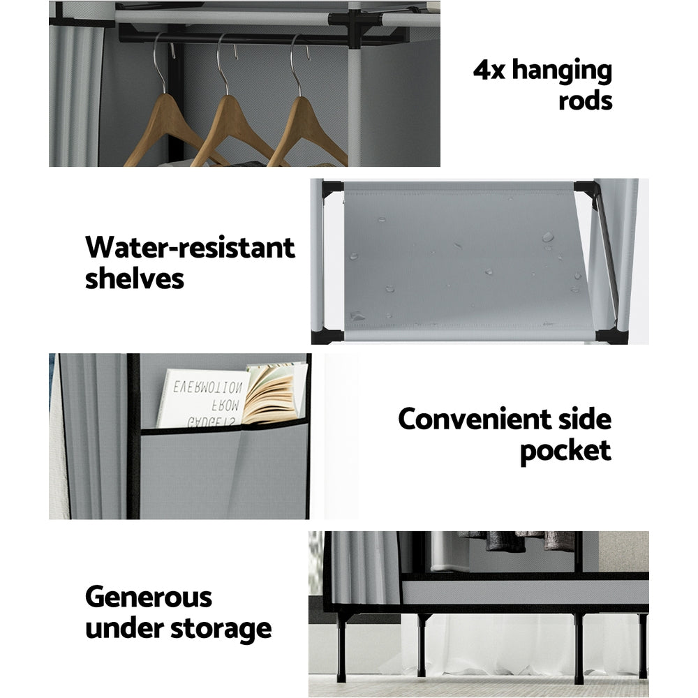 Large Portable DIY Clothes Wardrobe  - Grey - Homecoze