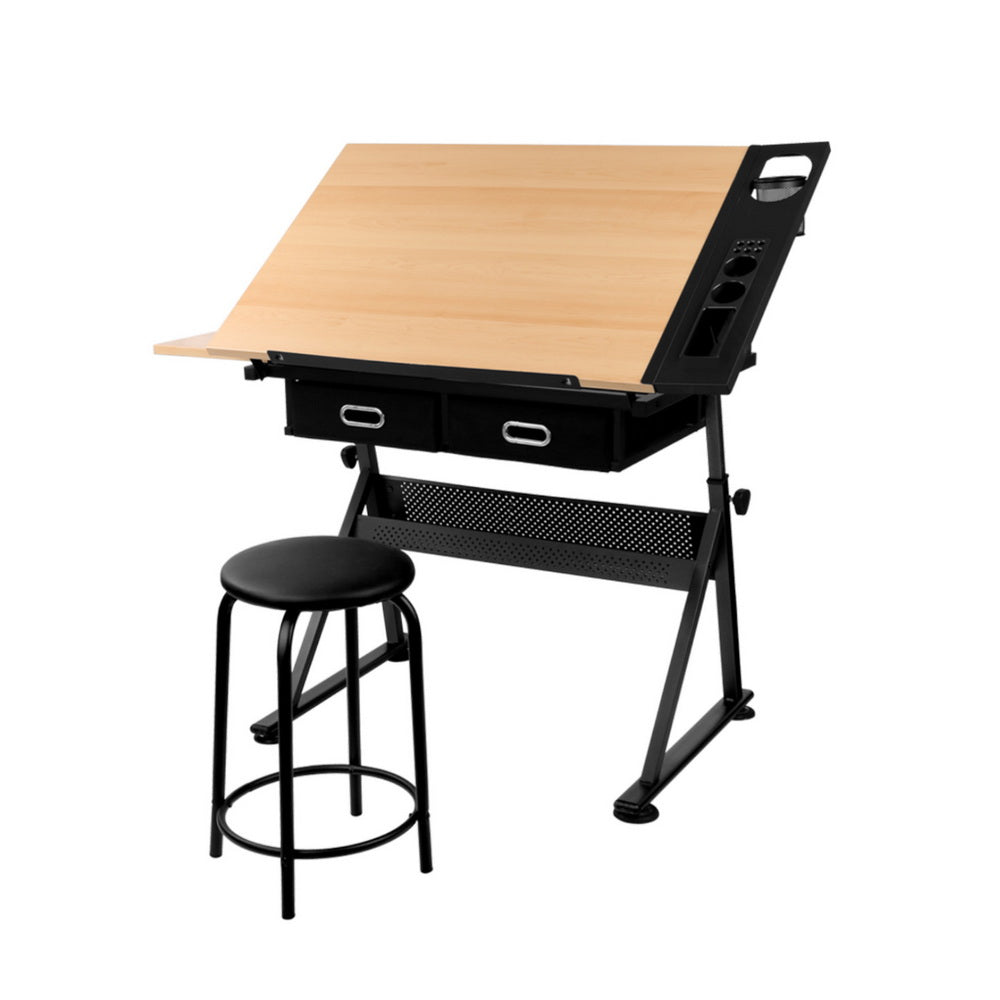 Tilt Drafting Table Stool Set - Natural & Black - Homecoze