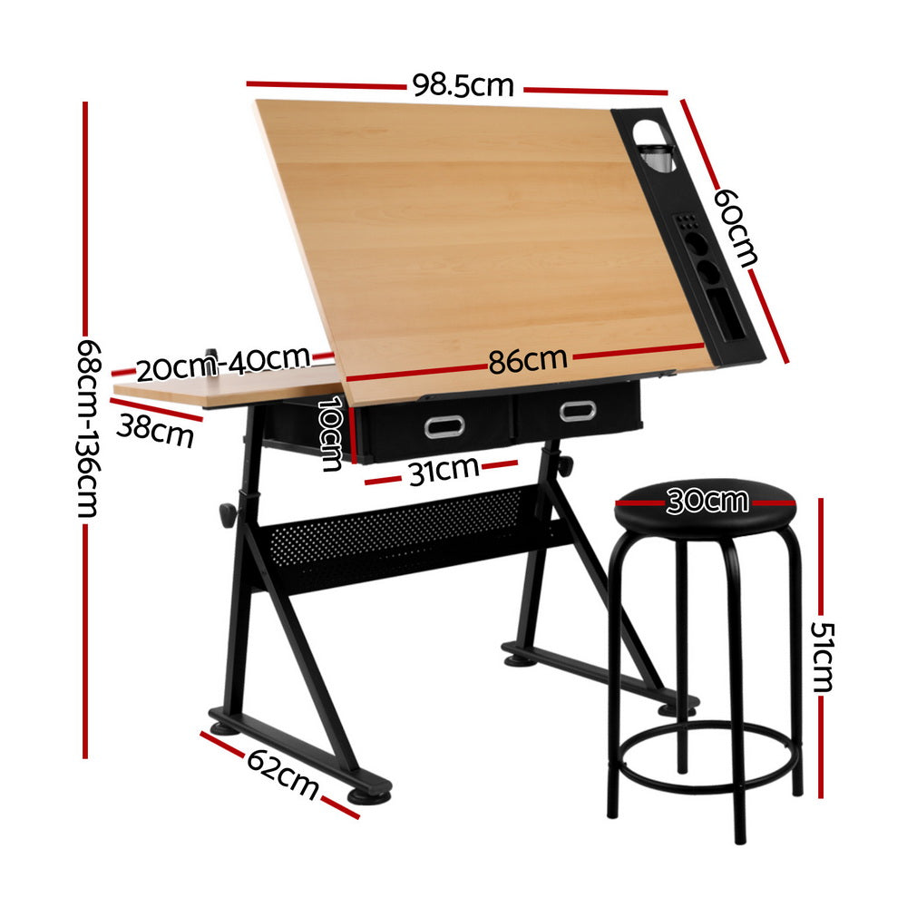 Tilt Drafting Table Stool Set - Natural & Black - Homecoze