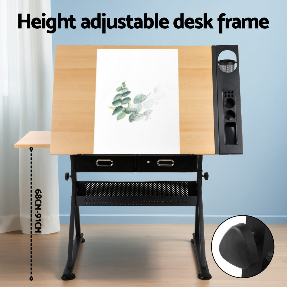 Tilt Drafting Table Stool Set - Natural & Black - Homecoze