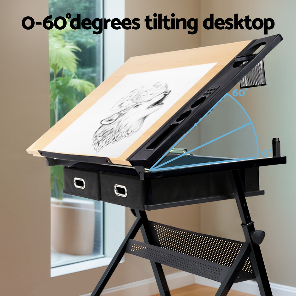 Tilt Drafting Table Stool Set - Natural & Black - Homecoze