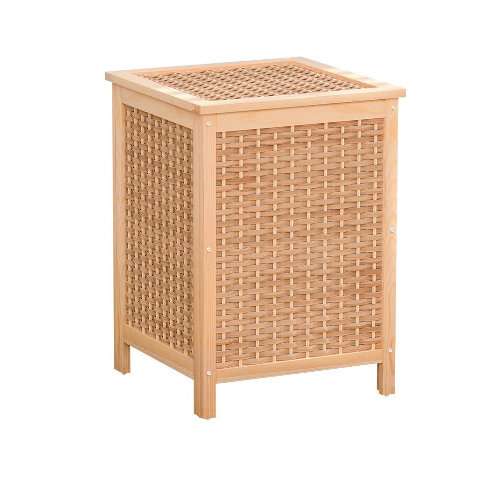 Woven Laundry Hamper Wooden Bathroom Storage Clothes Bag - Pine - Homecoze