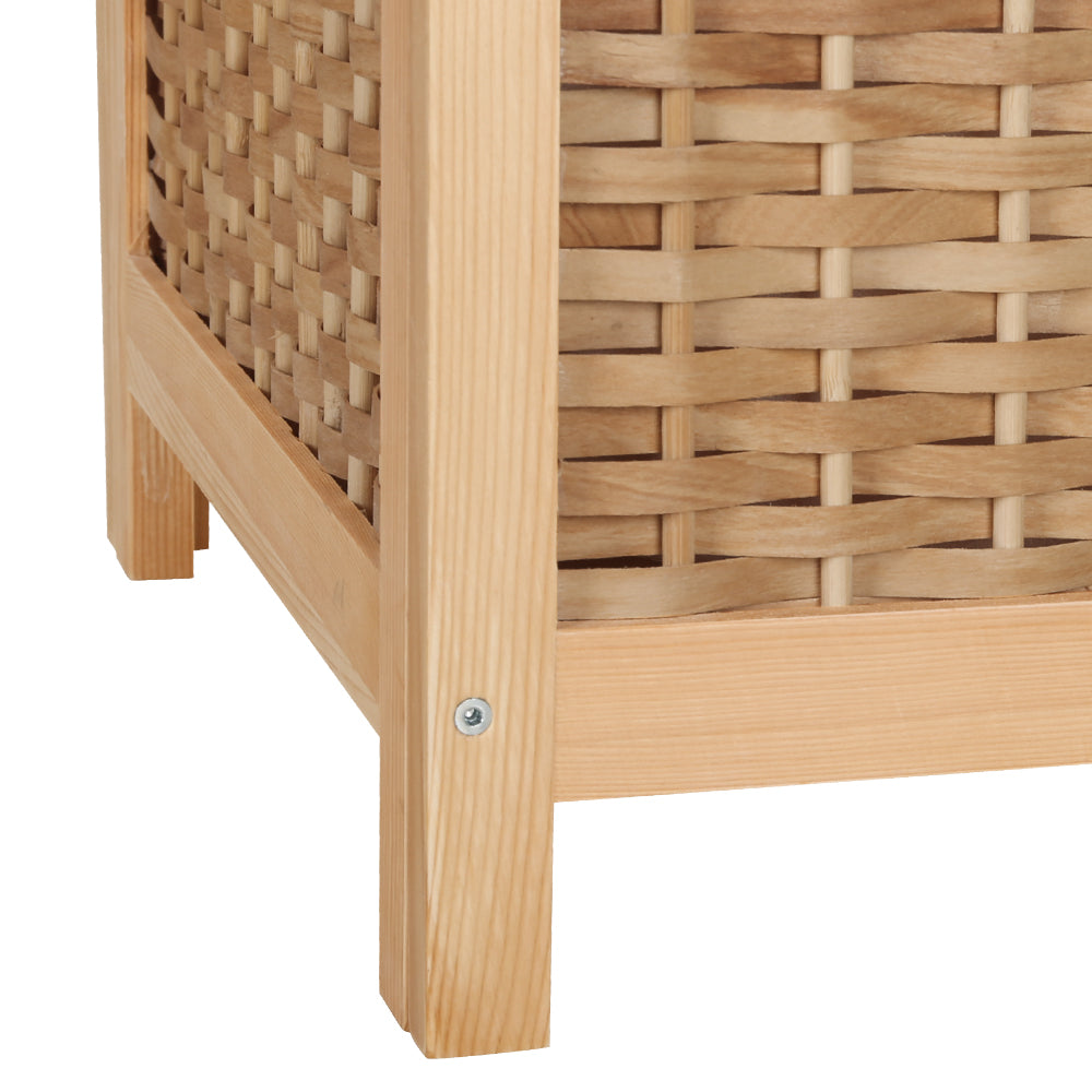 Woven Laundry Hamper Wooden Bathroom Storage Clothes Bag - Pine - Homecoze