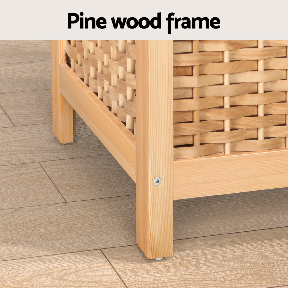 Woven Laundry Hamper Wooden Bathroom Storage Clothes Bag - Pine - Homecoze