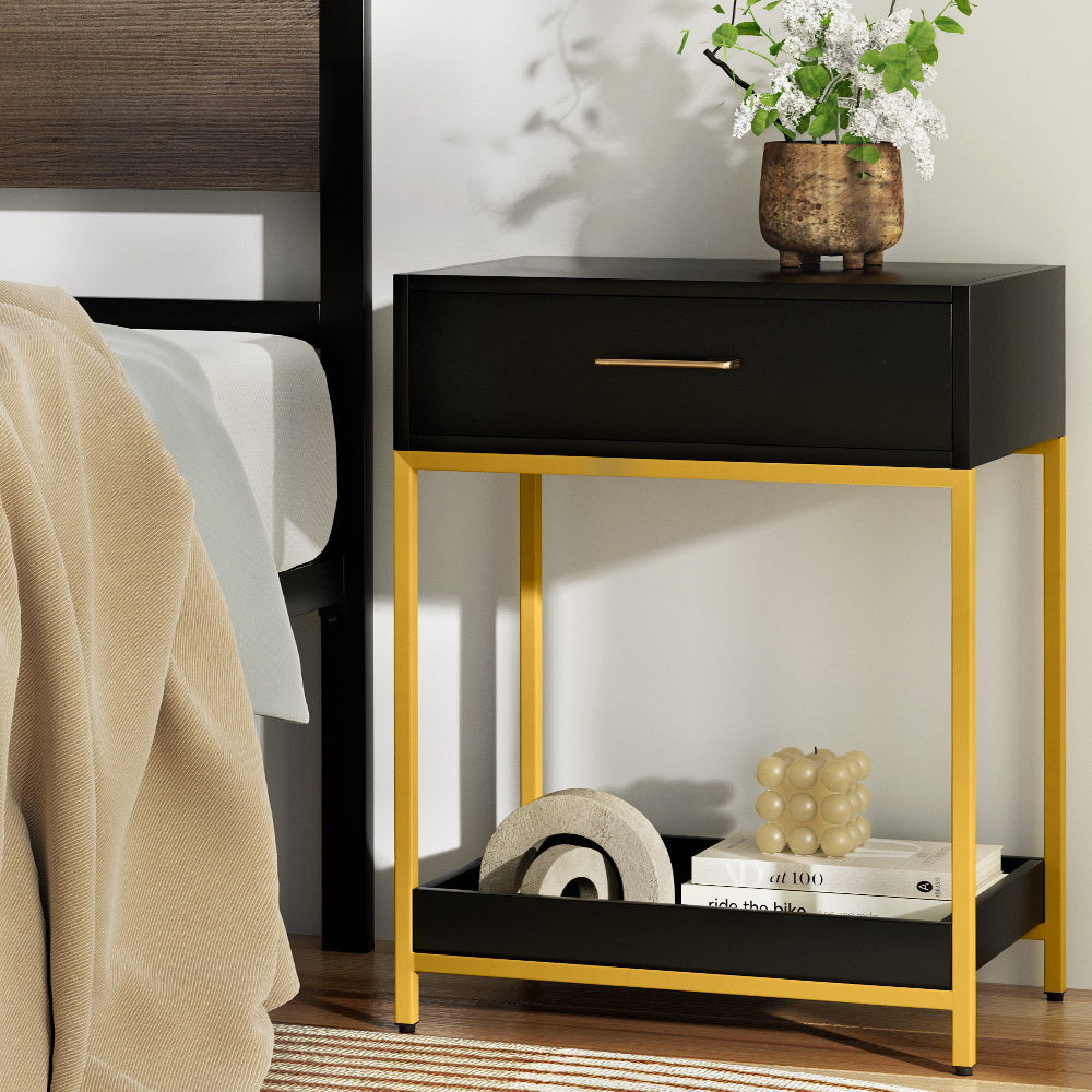 Contemporary Bedside Table Nightstand - Black - Homecoze