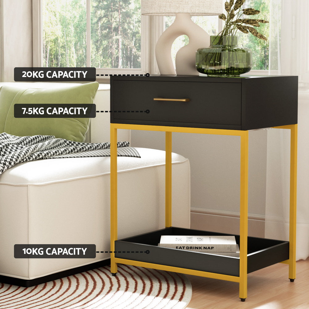 Contemporary Bedside Table Nightstand - Black - Homecoze