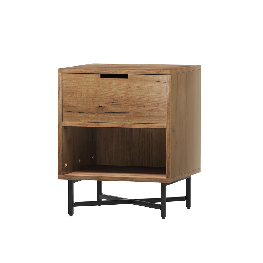 Industrial Style Bedside Table Nightstand - Rustic Oak - Homecoze