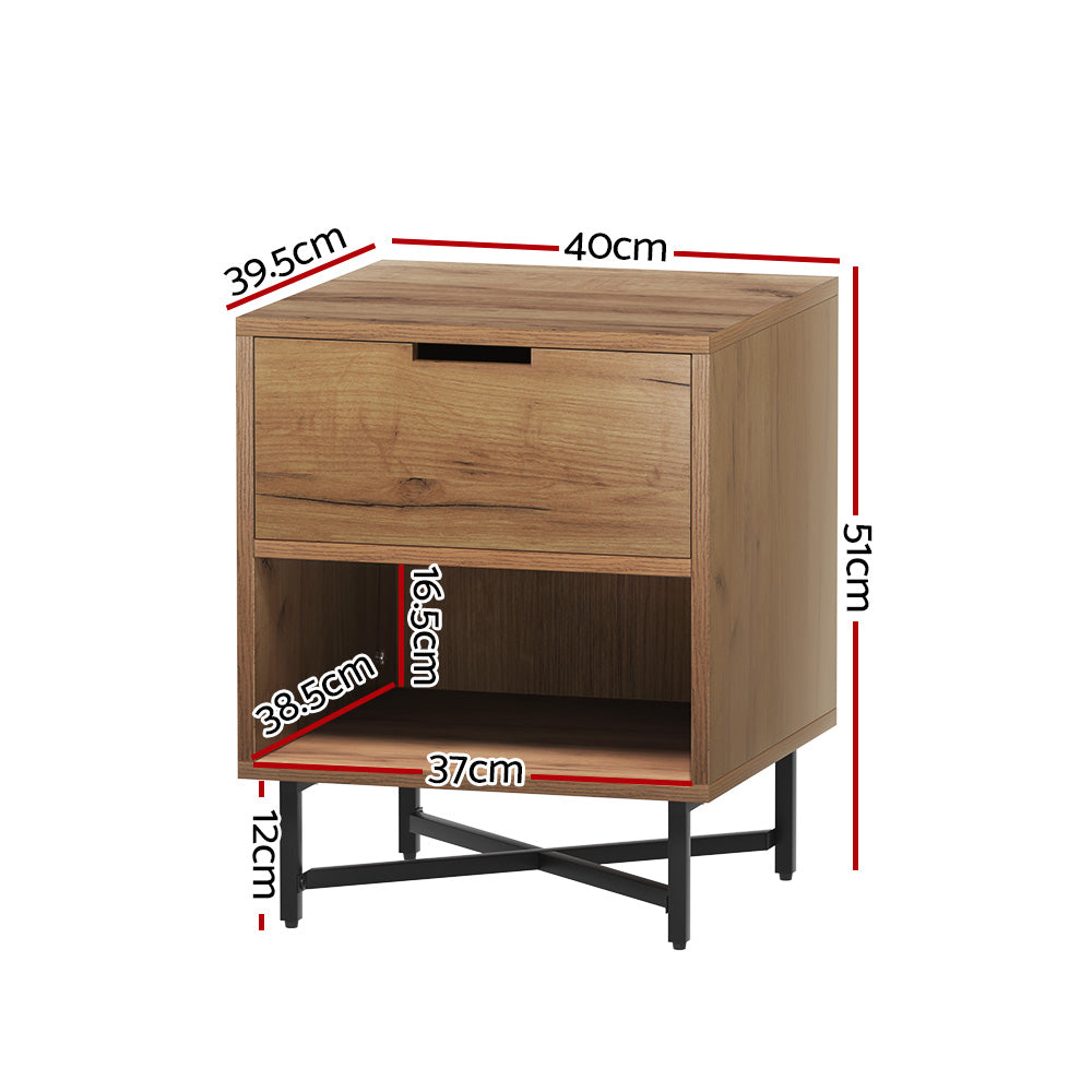 Industrial Style Bedside Table Nightstand - Rustic Oak - Homecoze