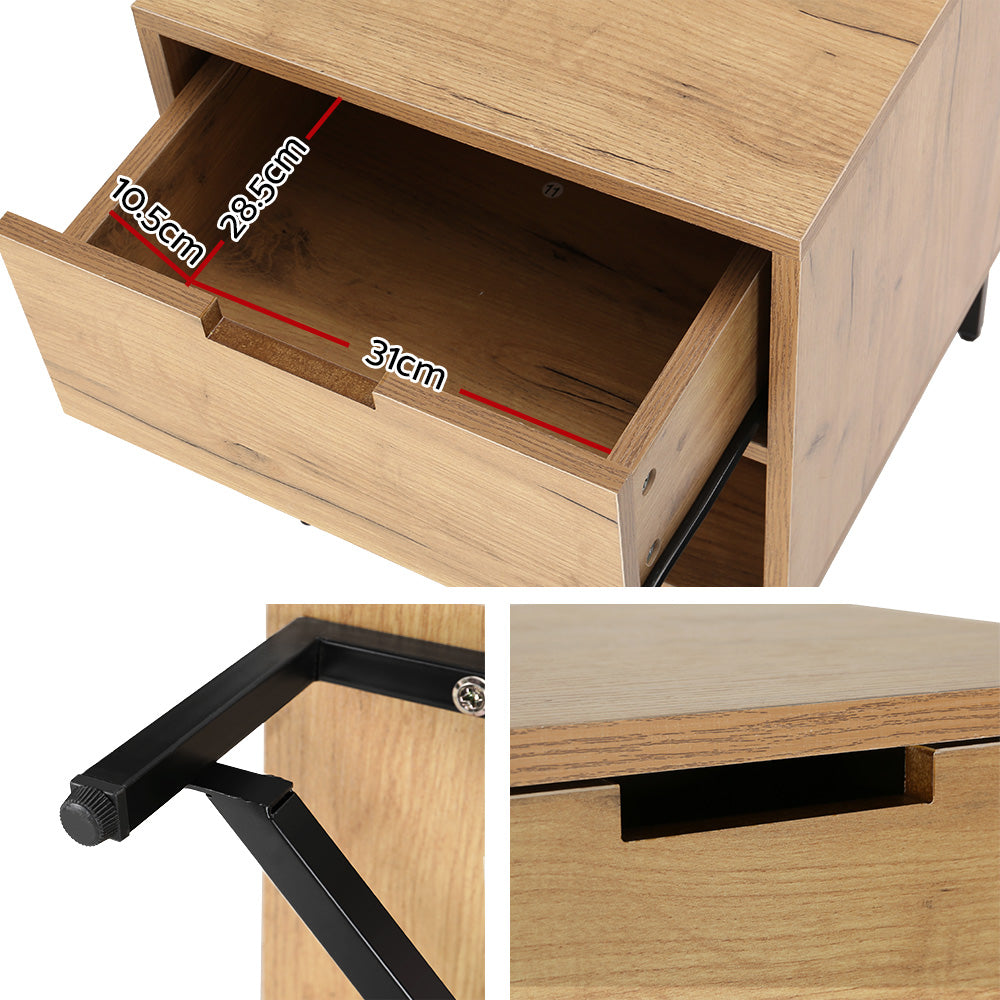 Industrial Style Bedside Table Nightstand - Rustic Oak - Homecoze