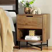 Industrial Style Bedside Table Nightstand - Rustic Oak - Homecoze
