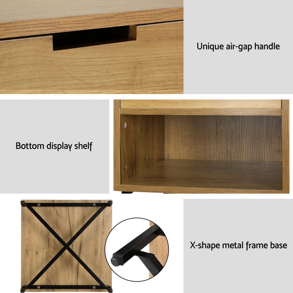 Industrial Style Bedside Table Nightstand - Rustic Oak - Homecoze