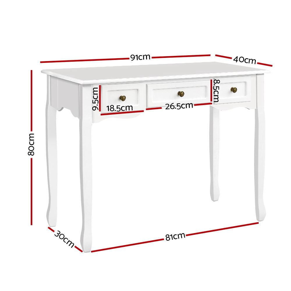French Provincial Style 3 Drawer Dresser Side Table - White - Homecoze