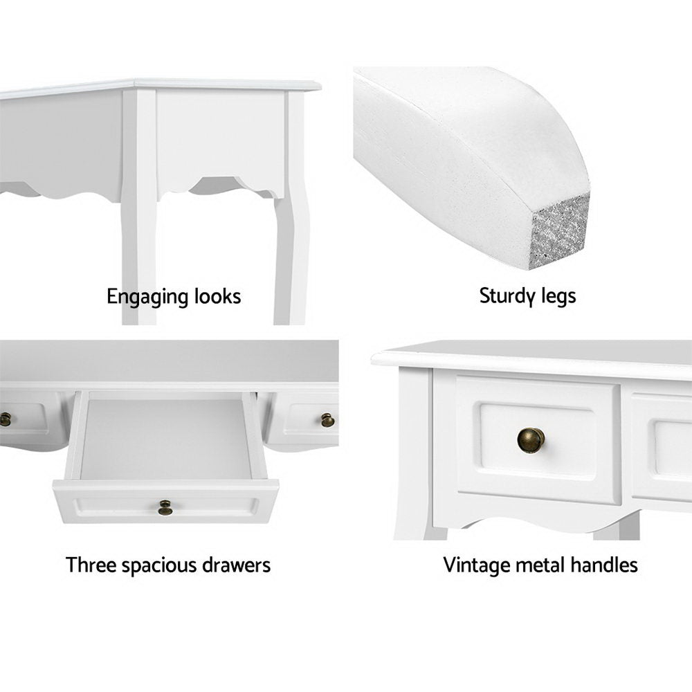 French Provincial Style 3 Drawer Dresser Side Table - White - Homecoze