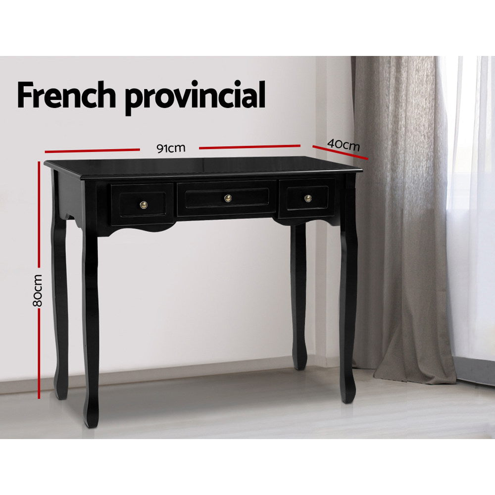 French Provincial Style 3 Drawer Dresser Side Table - Black - Homecoze