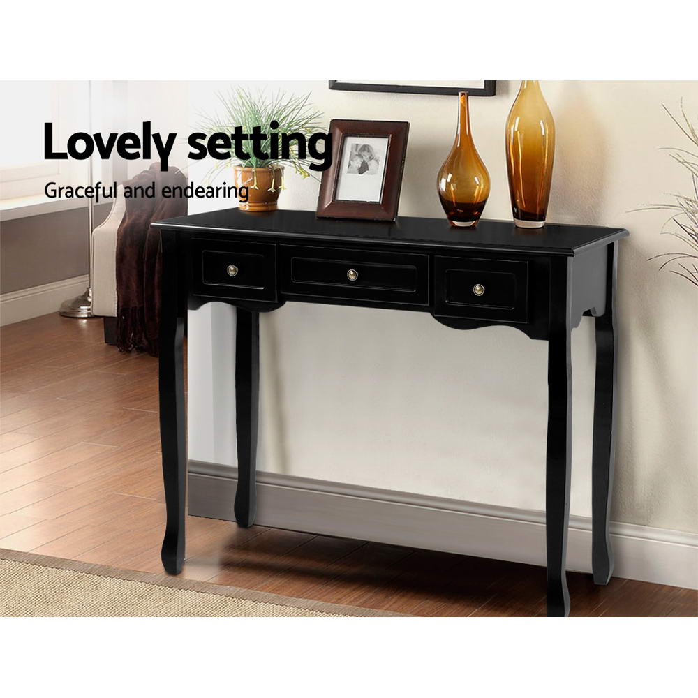 French Provincial Style 3 Drawer Dresser Side Table - Black - Homecoze