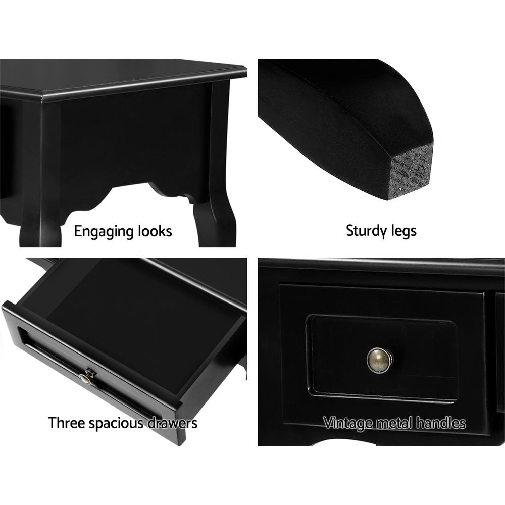 French Provincial Style 3 Drawer Dresser Side Table - Black - Homecoze