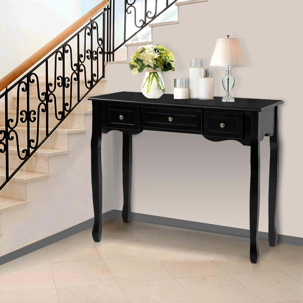 French Provincial Style 3 Drawer Dresser Side Table - Black - Homecoze