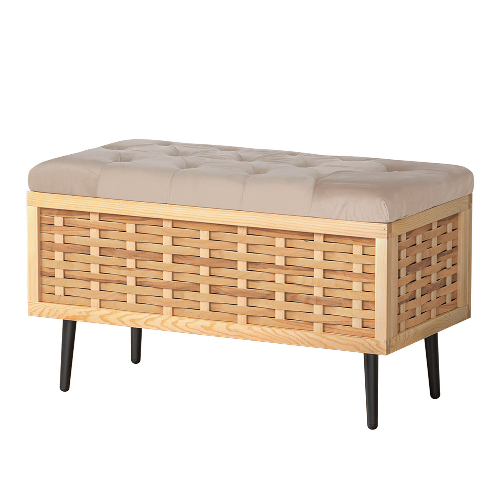 Storage Ottoman Weaved Velvet Blanket Box - Pine and Grey - Homecoze