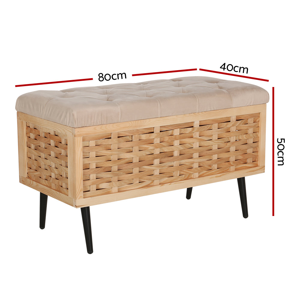 Storage Ottoman Weaved Velvet Blanket Box - Pine and Grey - Homecoze