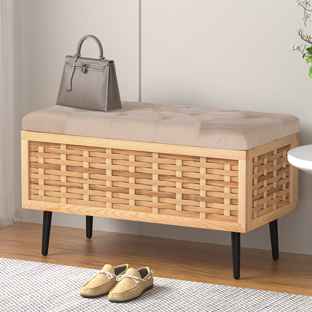 Storage Ottoman Weaved Velvet Blanket Box - Pine and Grey - Homecoze