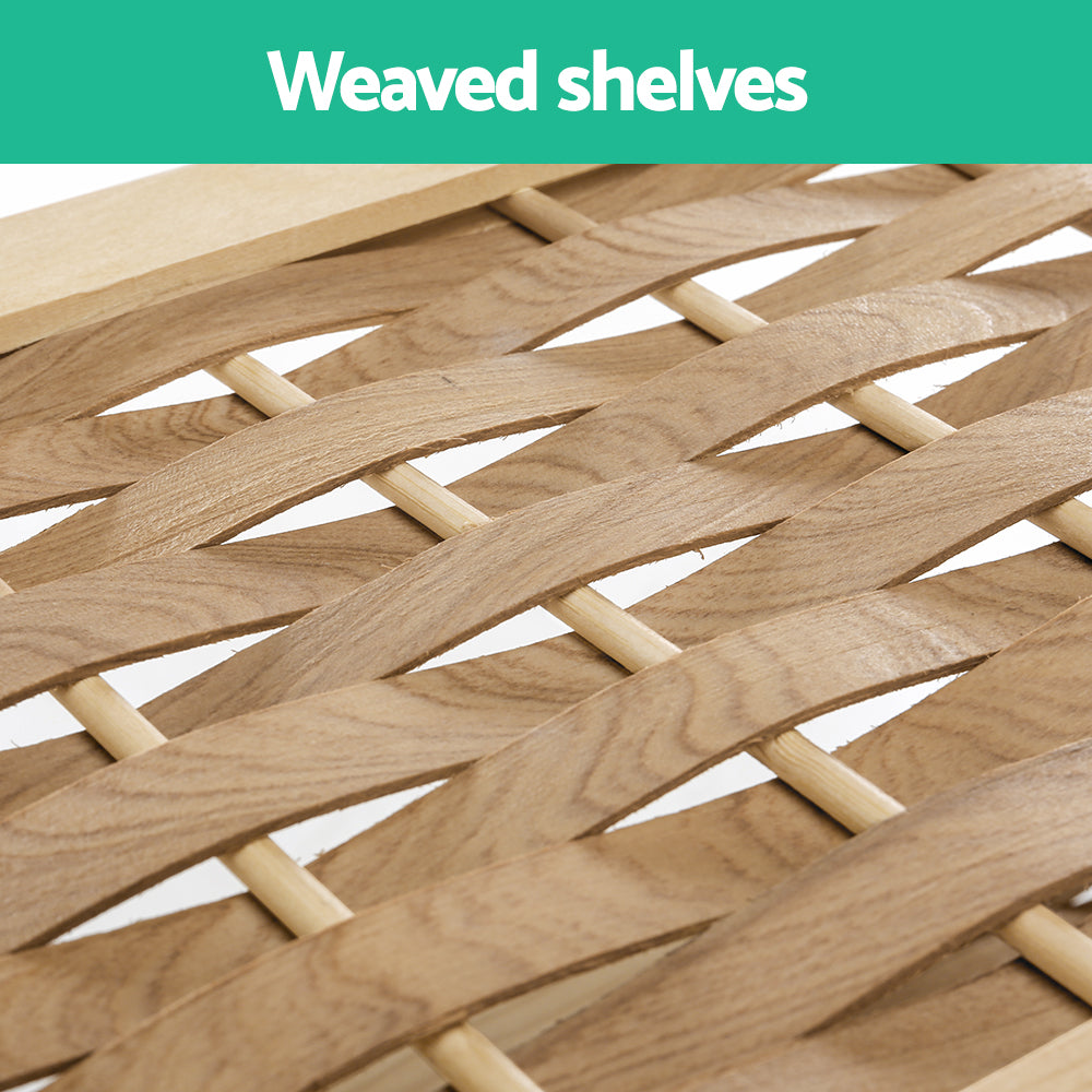4-tier Shoe Storage Rack Weaved Shelves with Solid Wood Frame - Pine - Homecoze