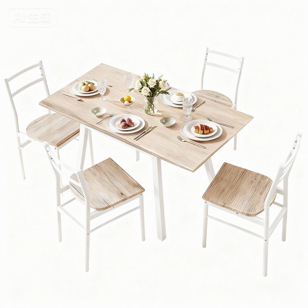 Artiss Dining Table and Chairs Set 5pcs Foldable Kitchen Furniture Natural White - Homecoze