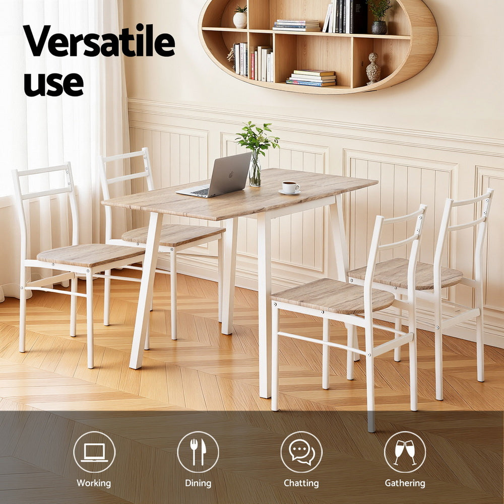 Artiss Dining Table and Chairs Set 5pcs Foldable Kitchen Furniture Natural White - Homecoze