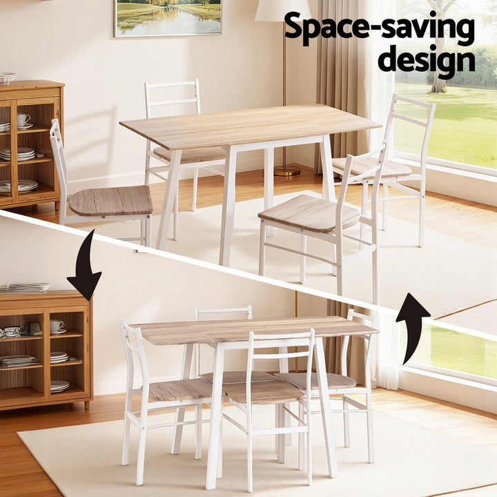Artiss Dining Table and Chairs Set 5pcs Foldable Kitchen Furniture Natural White - Homecoze