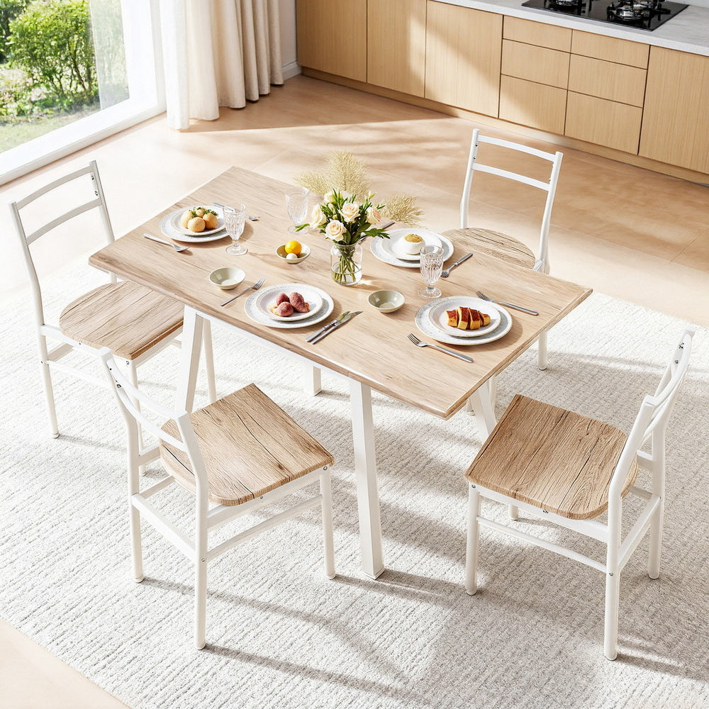 Artiss Dining Table and Chairs Set 5pcs Foldable Kitchen Furniture Natural White - Homecoze