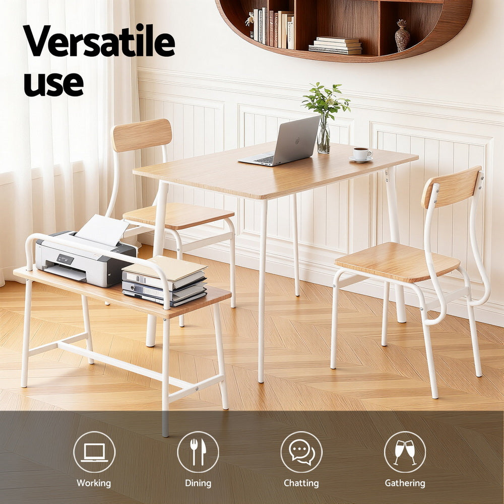 Artiss Dining Table and Chairs Set of 4 Bench Kitchen Furniture Natural and White - Homecoze