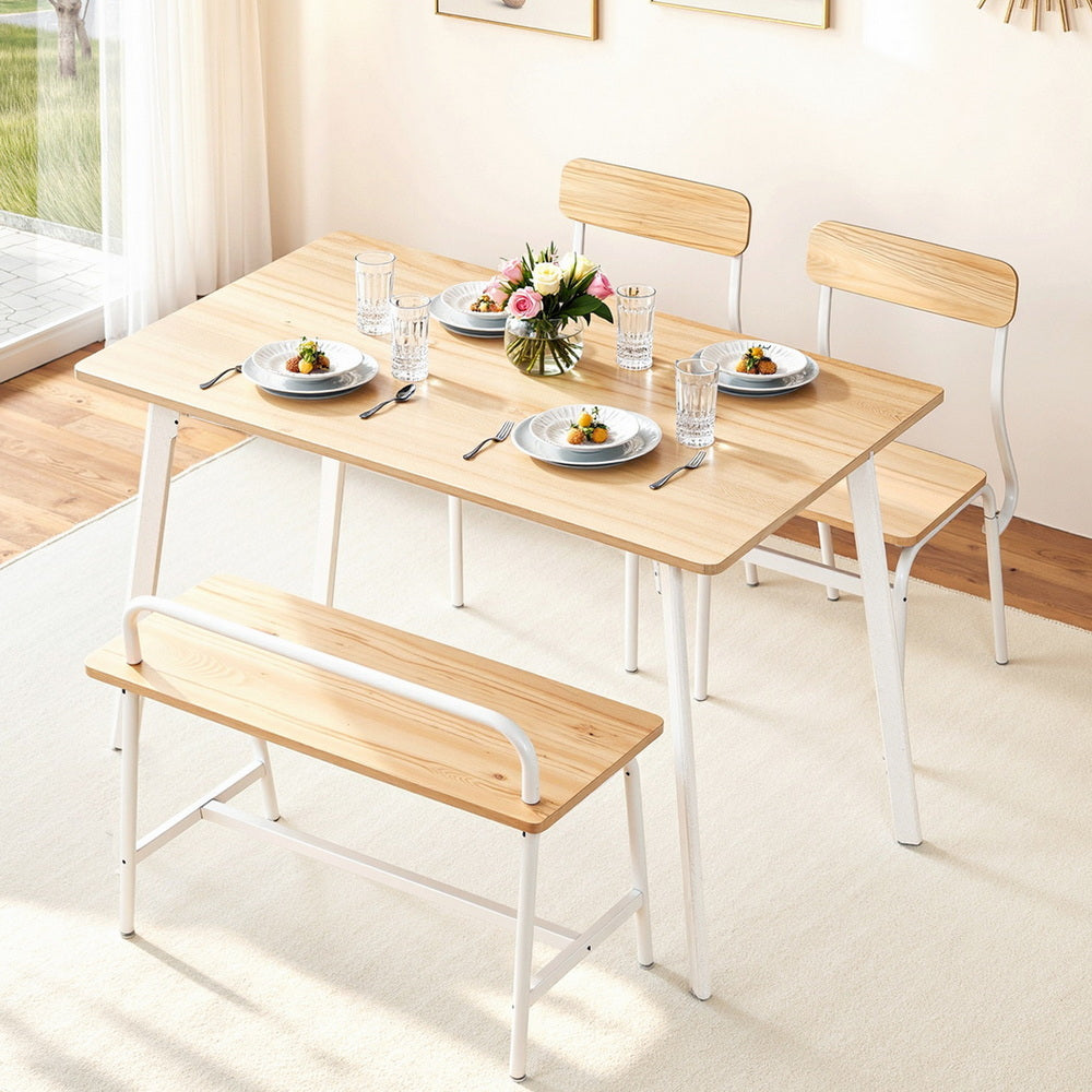 Artiss Dining Table and Chairs Set of 4 Bench Kitchen Furniture Natural and White - Homecoze