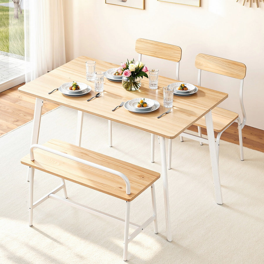 Artiss Dining Table and Chairs Set of 4 Bench Kitchen Furniture Natural and White - Homecoze