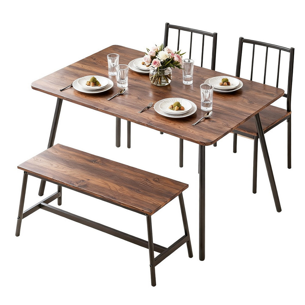 Artiss Dining Table and Chairs Set of 4 Bench Kitchen Furniture Rustic Brown - Homecoze