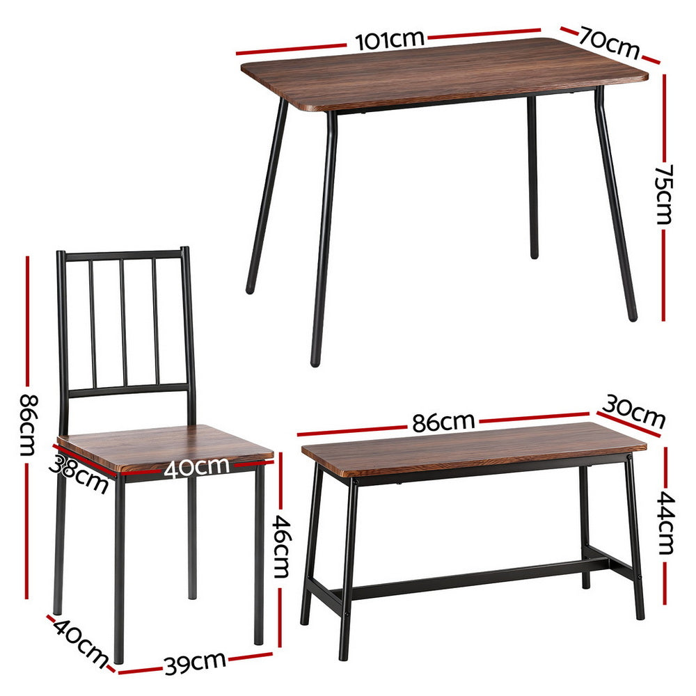 Artiss Dining Table and Chairs Set of 4 Bench Kitchen Furniture Rustic Brown - Homecoze