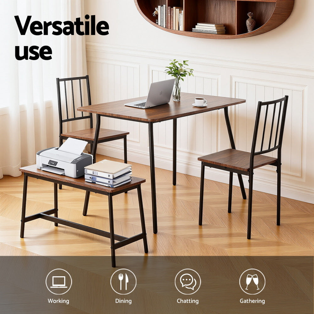 Artiss Dining Table and Chairs Set of 4 Bench Kitchen Furniture Rustic Brown - Homecoze
