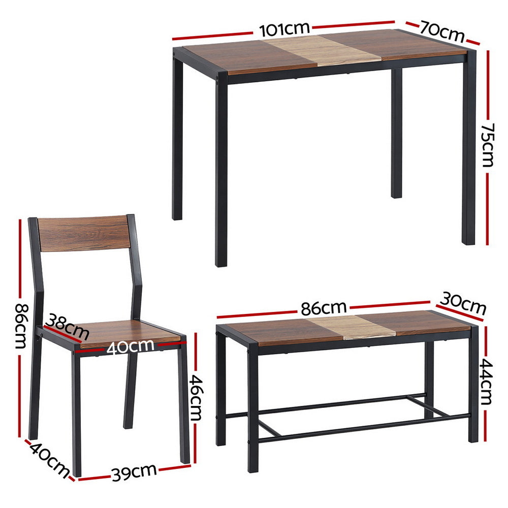 Artiss Dining Table and Chairs Set of 4 Bench Kitchen Furniture Rustic Brown - Homecoze