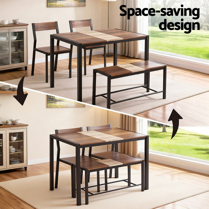 Artiss Dining Table and Chairs Set of 4 Bench Kitchen Furniture Rustic Brown - Homecoze