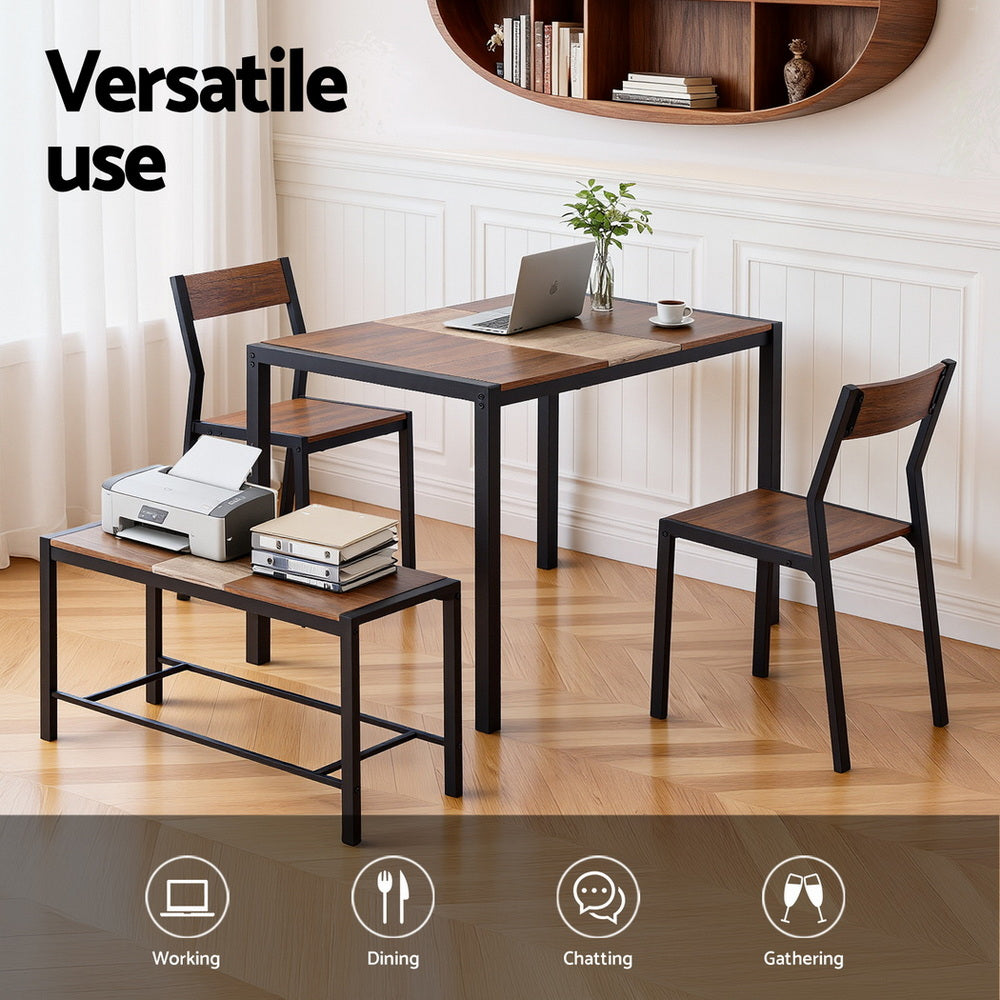 Artiss Dining Table and Chairs Set of 4 Bench Kitchen Furniture Rustic Brown - Homecoze